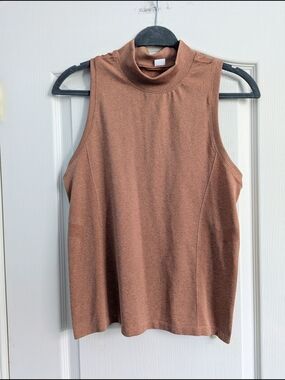Sleeveless High Neck Knit Top in Dusty Rose Brown